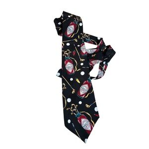 Mens Tabasco Golf Pattern 100% Silk Necktie Black Red Yellow